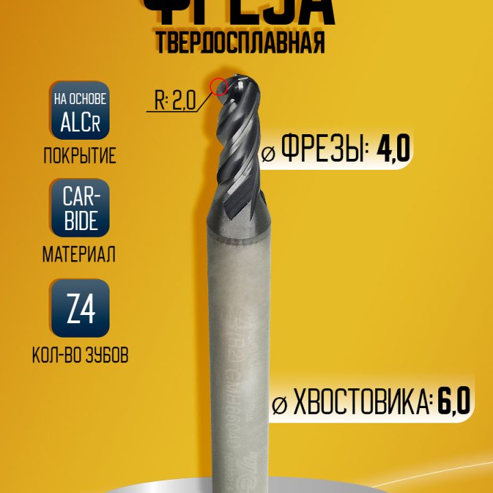 Фреза твердосплавная GMH66040 D4 R2 Z4