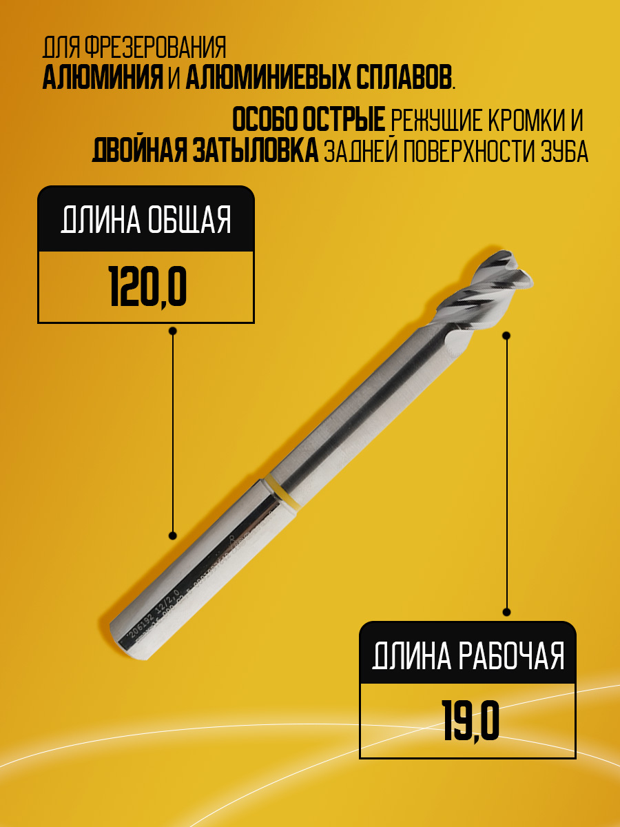 Фреза твердосплавная D12 Z3 R2,0 AL L120 lраб19 206192 удл обнижение