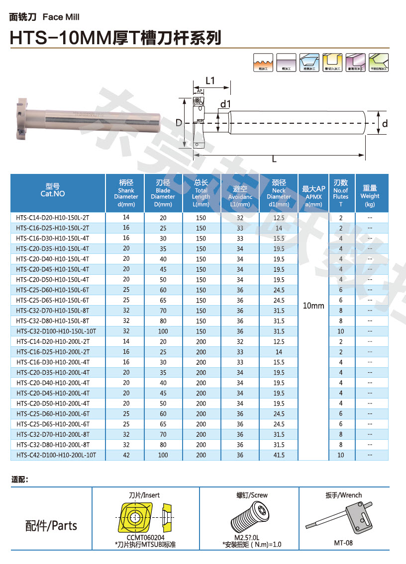 Корпус Т-образной грибковой фрезы HTS-40-H10-C20-150-4T без сож