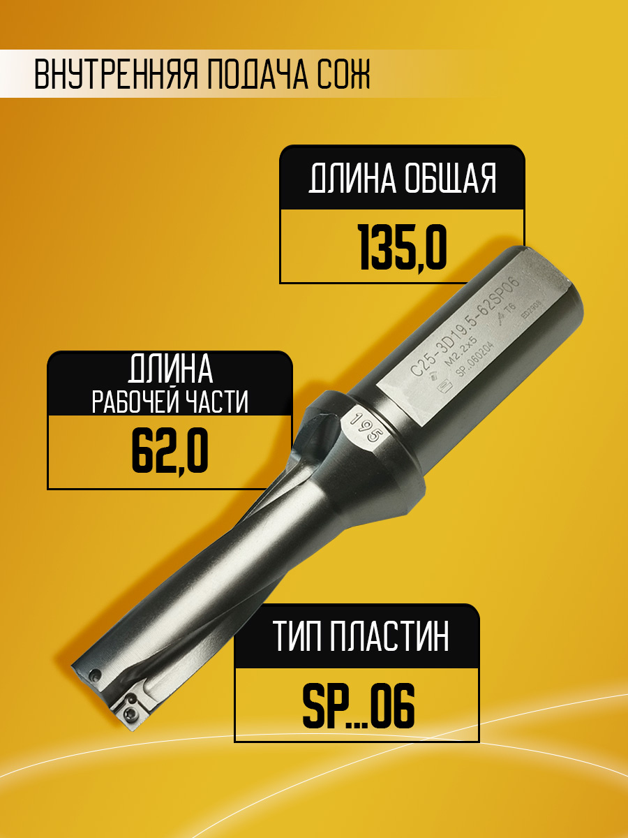 Корпусное сверло d19.5 C25-3D19.5-62SP06 под SPMG06