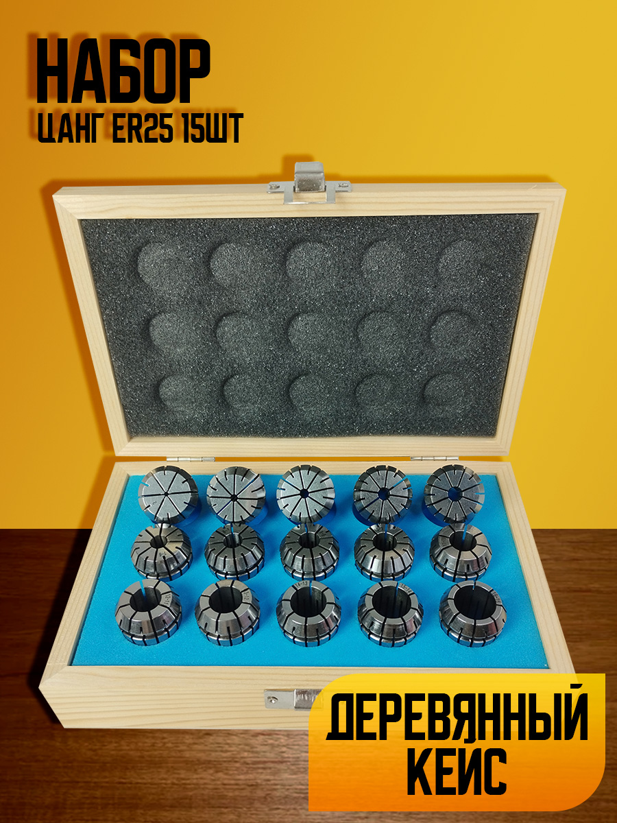 Набор цанг  ER25-15PC  дер. Кор. 0,008